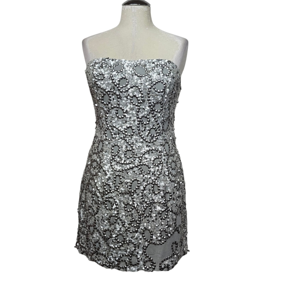 Adrianna Papell Evening Mini Sequin Beaded Back Zip Strapless Dress P8